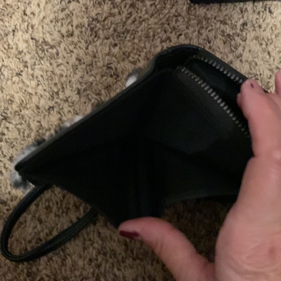 Black pleather zip/snap small wristlet with fuzzy checkered flag on front - Picture 5 of 5